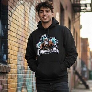 New England Chowderheads Graphic Hoodie Sweatshirt‎ Men's Size M Black Pullover